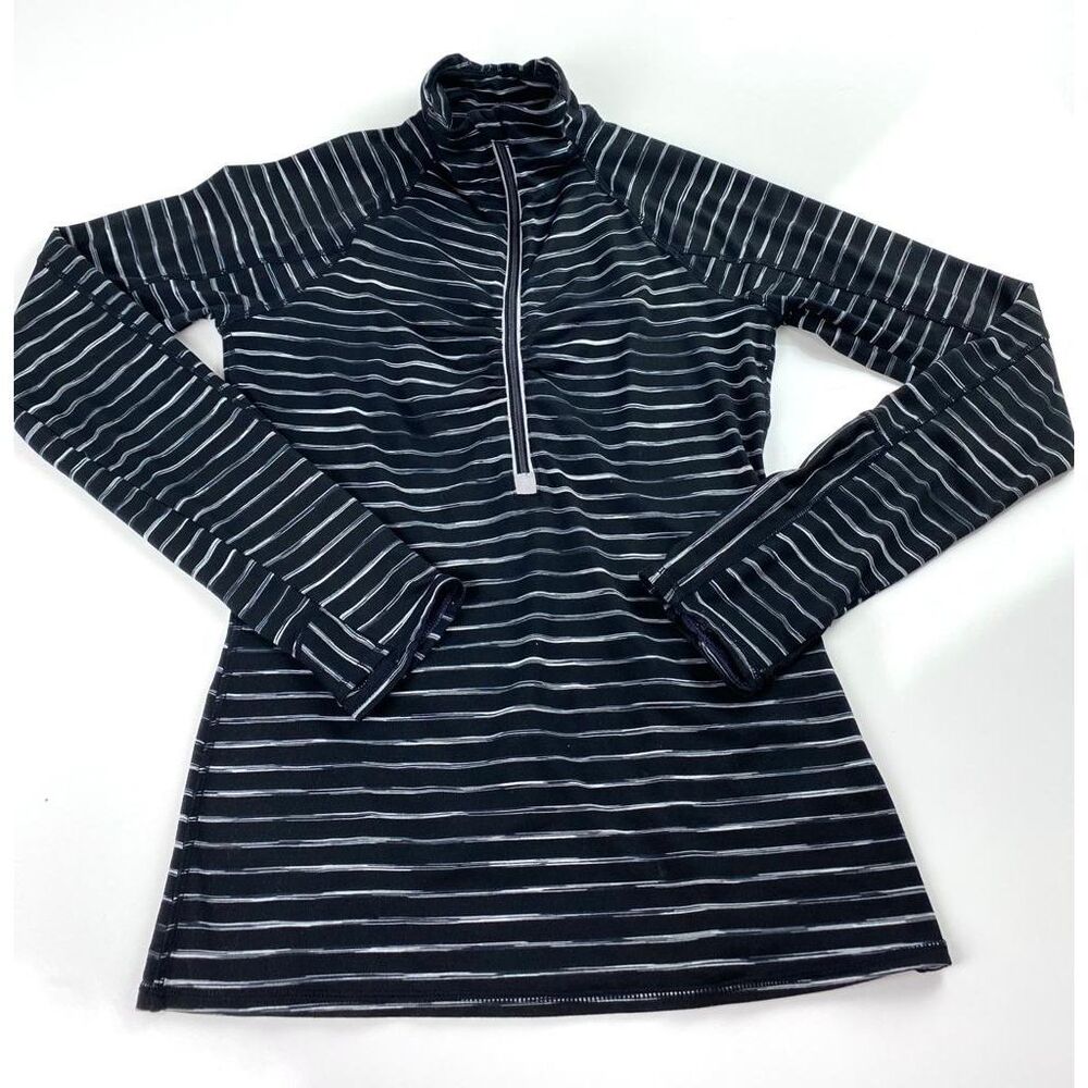 Athleta Striped Elite 1/2 Zip Pullover Womens XS Black Athleisure BP0241